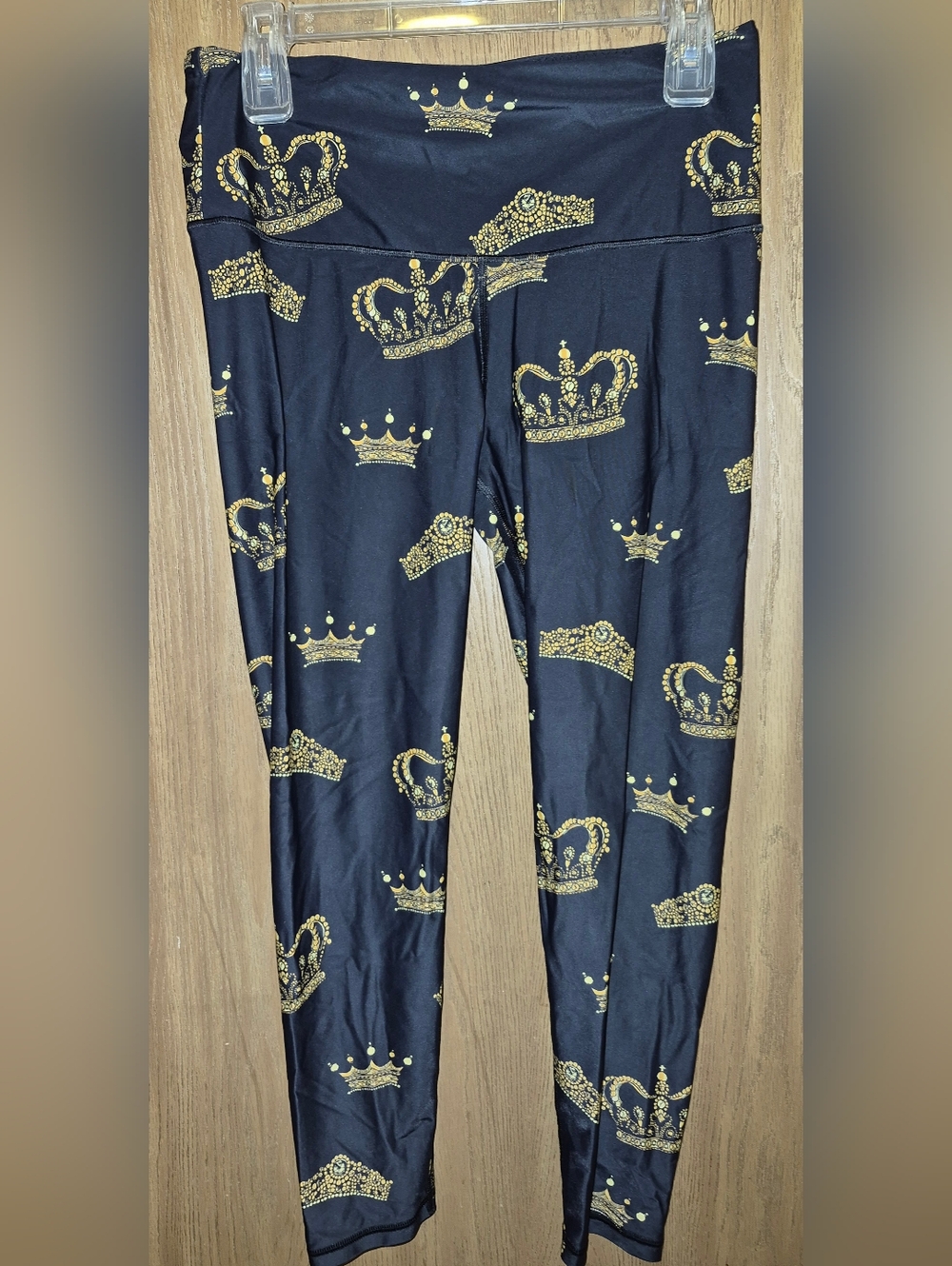 Victoria Sport Crown Queen Print Leggings  Black Gold Size Large High Waist